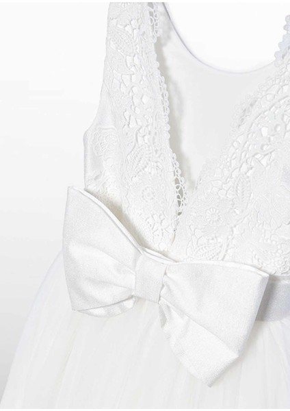 Yazlık Kız Çocuk Işlemeli Tül Elbise - Ekru fırsatları