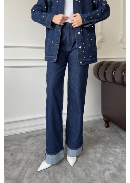 Duble Paça Denim Pantolon- Mavi