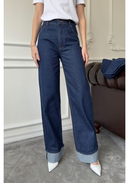Duble Paça Denim Pantolon- Mavi