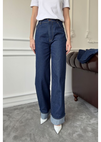 Duble Paça Denim Pantolon- Mavi