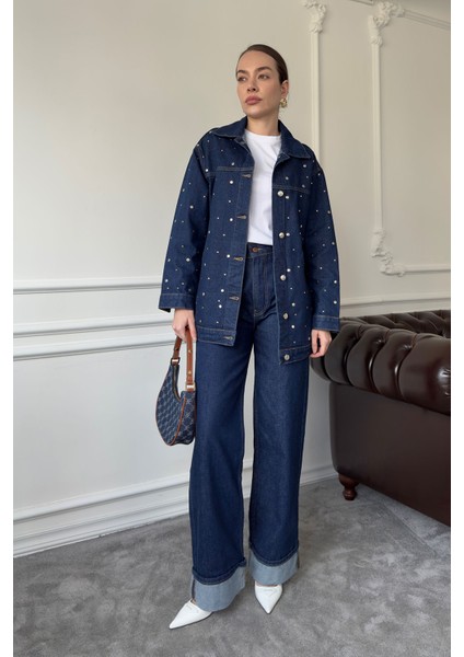 Duble Paça Denim Pantolon- Mavi
