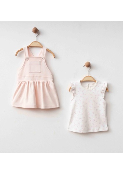 Kız Bebek Salopet Elbiseli T-Shırt 2'li Takım - Pembe