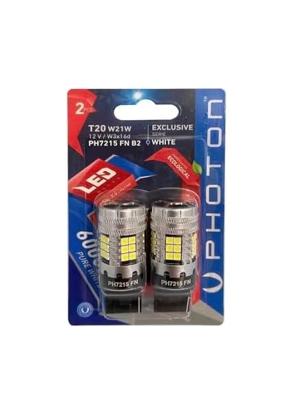 T20 W21W 12V Beyaz Fanlı LED Özel Seri Ampul Seti, 2 Adet