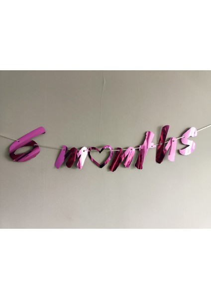 6 Months Pembe Renk Banner Ipli Duvar Süsü Yarım Yaş Altı Ay Parti Süsü
