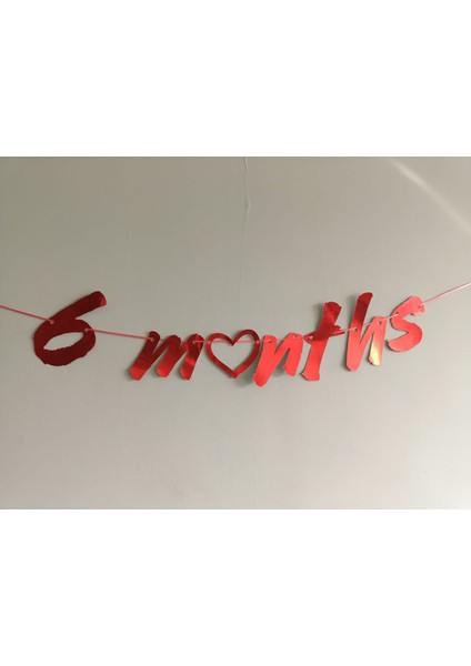 6 Months Kırmızı Renk Banner Ipli Duvar Süsü Yarım Yaş Altı Ay Parti Süsü