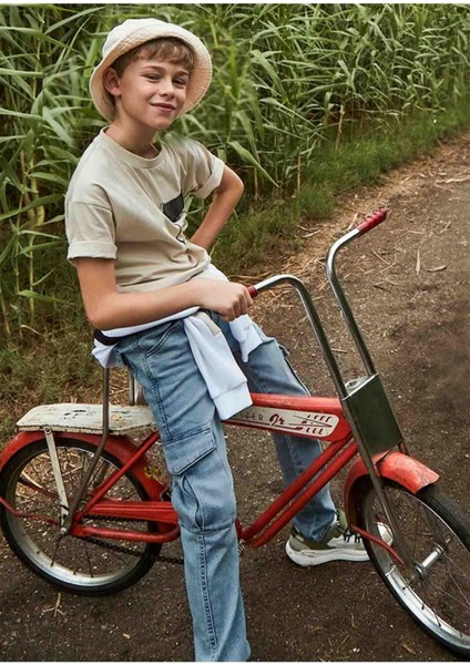 Yazlık Erkek Çocuk Denim Kargo Cep Pantolon - Mavi