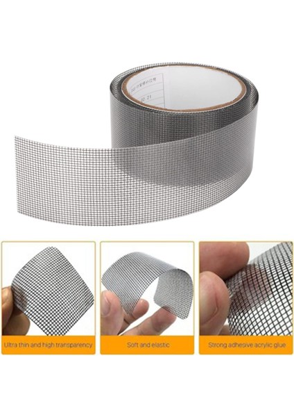 Yapışkanlı Sineklik Tülü Tamir Bandı Yırtık Kopmuş Delik Fiber Tül Yapıştırma Siyah 48 mm x 2 Metre