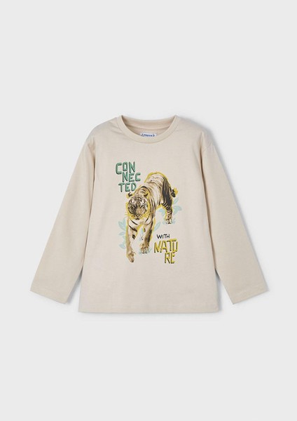 Yazlık - Mevsimlik Erkek Çocuk Uzun Kol T-Shirt - Bej