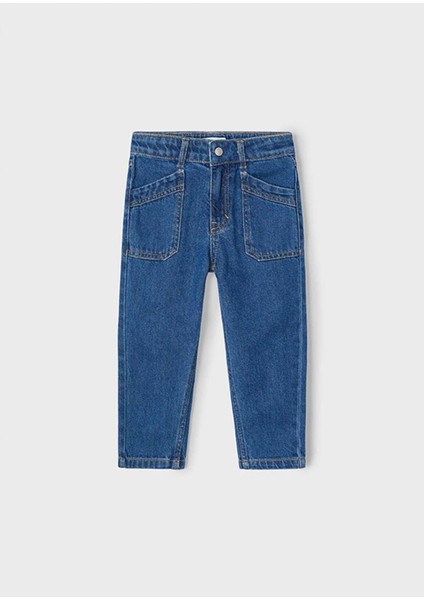 Yazlık - Mevsimlik Kız Çocuk Denim Pantolon - Koyu Mavi