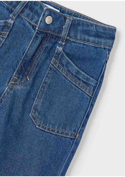 Yazlık - Mevsimlik Kız Çocuk Denim Pantolon - Koyu Mavi