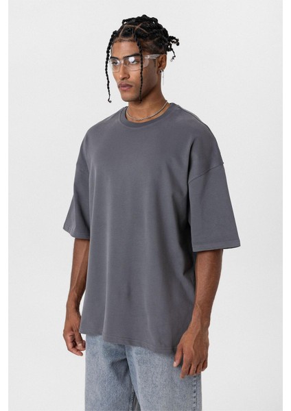 Basıc Oversize Tişört - Füme