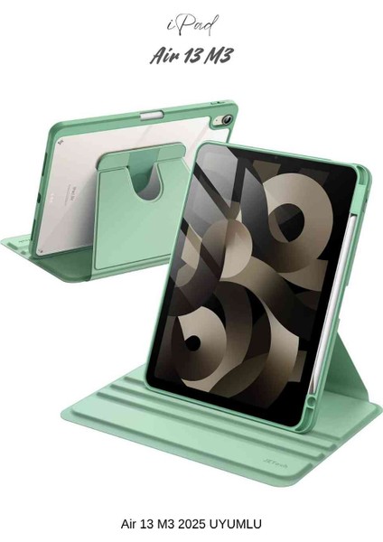 Apple iPad Air 13 2025 M3 Çip Uyumlu 360° Dönebilen Yatay Dikey Standlı Fuchsia Pino Tablet Kılıfı