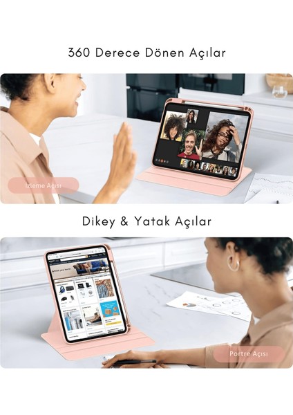 Apple iPad Air 13 2025 M3 Çip Uyumlu 360° Dönebilen Yatay Dikey Standlı Fuchsia Pino Tablet Kılıfı