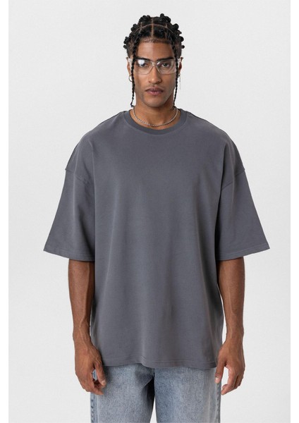 Basıc Oversize Tişört - Füme