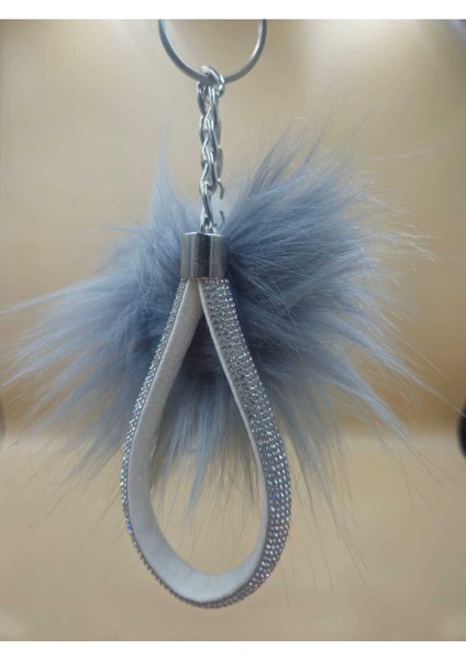 Gümüş Taşlı Tilki Tüyü Gri Angel Anahtarlık fiyatları