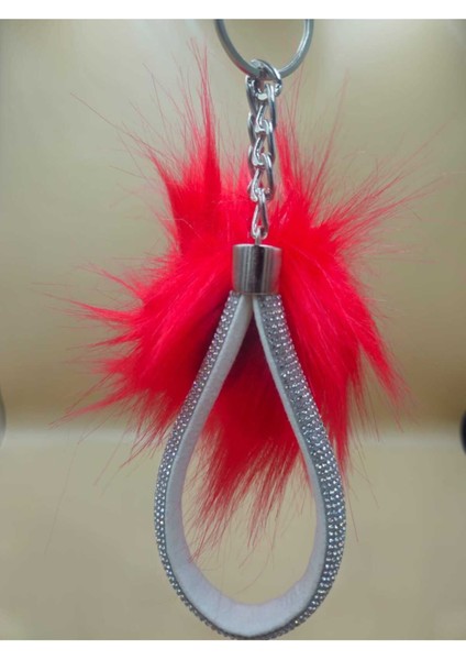 Gümüş Taşlı Tilki Tüyü Kırmızı Angel Anahtarlık fiyatları