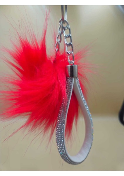 Gümüş Taşlı Tilki Tüyü Kırmızı Angel Anahtarlık modelleri