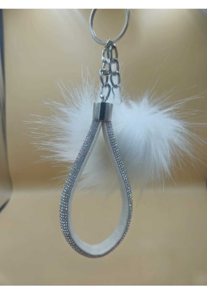 Gümüş Taşlı Tilki Tüyü Beyaz Angel Anahtarlık fiyatları