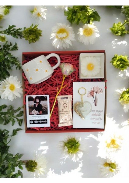 Kişiselleştirilebilir Papatya El Yapımı Seramik Kupa Sonsuzluk Gül Epoksi Anahtarlık Mum Seti