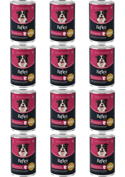 Plus Sos Içinde Parça Kuzu Etli ve Tatlı Patatesli Yetişkin Köpek Konservesi 400GR - 12 Adet