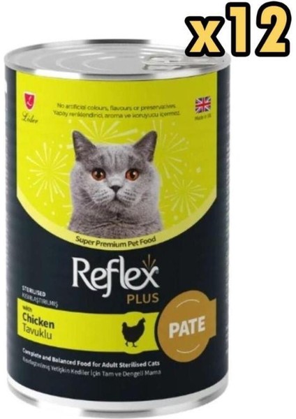 Plust Pate Içinde Et Parçacıklı Tavuklu Kısırlaştırılmış Kedi Konservesi 395 gr x 12 Adet