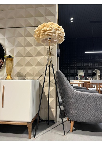 Gerçek Kuş Tüyü Modern Tripod Anka Lambader Bal Köpüğü