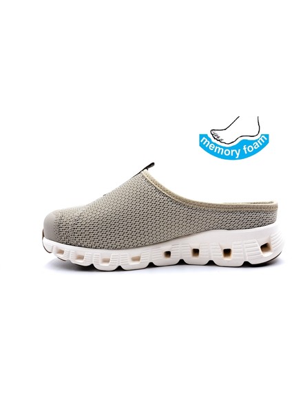 K5204 Memory Foam Burnu Kapalı Bej Kadın Sabo Terlik