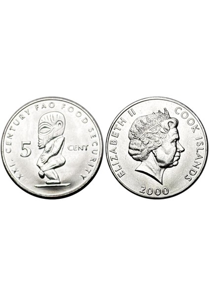 Cook Adaları 2000 Yılı 5 Cent Yabancı Madeni Para Çil (Unc) Koleksiyon Para