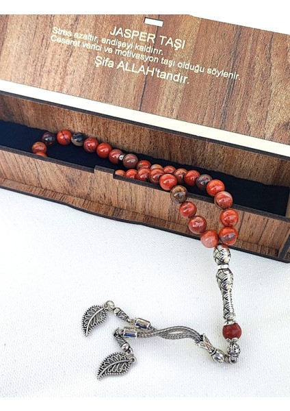 Özel Ahşap Kutulu Jasper Taşı Tesbih - Püsküllü Kiremit Doğal Taş fırsatları