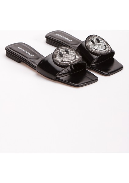 Alçak Topuk Siyah Metalik Önü Taşlı Kadın Terlik fırsatları