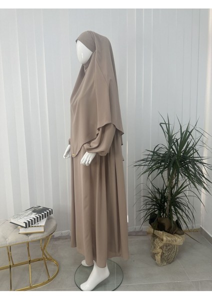Yandan Büzgülü Elbise Sufle Esarp Takım Jilbab,abaya,hijab ( Hac ve Umre Için Uygundur) Bej fiyatları