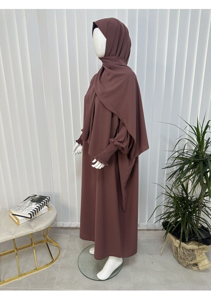 Şallı ,gipe Kol Elbise Takım Gül Renk Jilbab,abaya,hijab ( Hac ve Umre Için Uygundur)