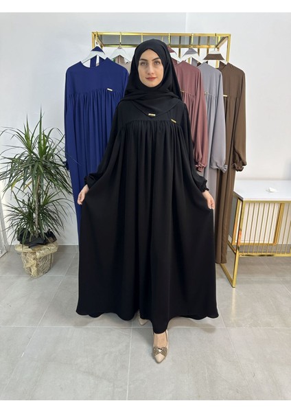 Ferace & Abaya Sufle Esarp ve Üsten Robalı Kemerli Elbise Takım .hac ve Umre Için Uygundur Siyah