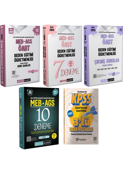 2025 Meb-Ags Öabt Beden Eğitimi Öğretmenliği Çözümlü Soru Bankası / Çıkmış Sorular / 7 Deneme / 10 Deneme
