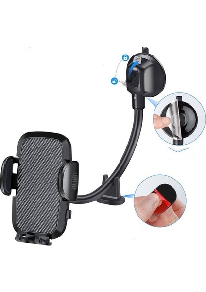 Ayarlanabilir Vakum Kilitli Cam ve Torpidoya Takılabilen Telefon Tutucu-Findit