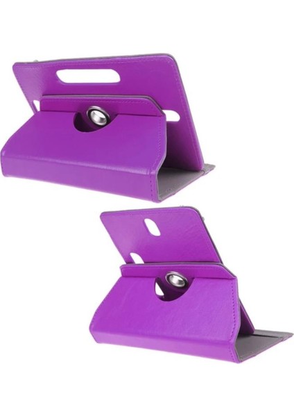 Vorcom S12 10.1" Dönerli Standlı Deri Tablet Kılıfı - Ekran Koruyucu - Mor