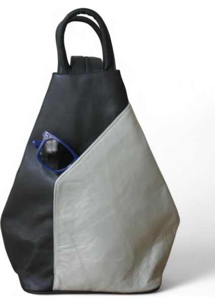 Deri Kadın Omuz ve Sırt Çantası Vazo Model Koyu Haki,krem Rengi Çntdrvzhakikrem1