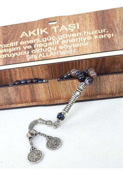 Özel Ahşap Kutulu Akik Taşı Tesbih - Püsküllü Doğal Taş fiyatları