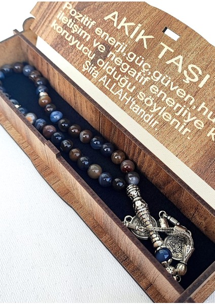 Özel Ahşap Kutulu Akik Taşı Tesbih - Püsküllü Doğal Taş indirimleri