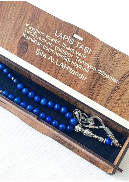 Özel Ahşap Kutulu Lapis Taşı Tesbih - Püsküllü Lacivert Doğal Taş indirimleri