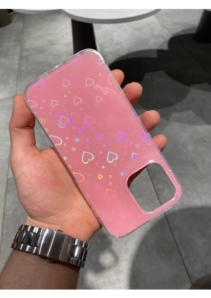 Apple iPhone 14 Pro Max Uyumlu Kalp Desenli Hologram Silikon Kılıf