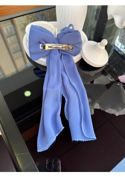 Mavi Puantiye Detaylı Klipsli Kurdele Fiyonk Toka fiyatları