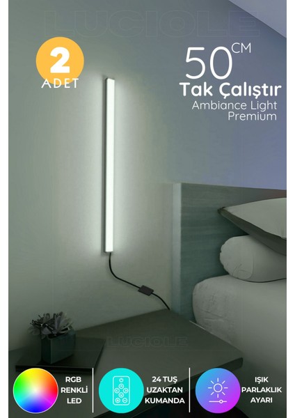 2 Adet Mini LED Lambader Uzaktan Kumandalı 4 Farklı Mod - 16 Farklı Renk Minib