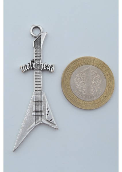 Motorhead Elektro Gitar Deri ip Kolye - Gümüş Kaplama - Kadın Erkek Kolye - No:1039