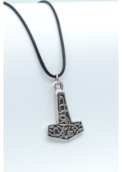 Thor Mjollnir Hammer Deri ip Kolye - Gümüş Kaplama - Kadın Erkek Kolye - No:839