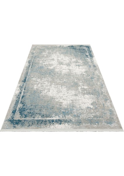 VR 17 GREY BLUE XW - VERONA - Yumuşak İpeksi Tuşeli Yüksek Alçak Oymalı Modern İnce Makine Halısı