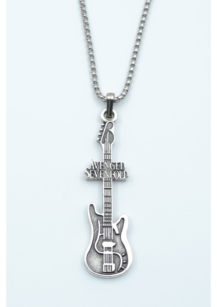 Avenged Sevenfold Elektro Gitar Örme Zincir Kolye - Gümüş Kaplama - Erkek Kadın Kolye - NO:1562