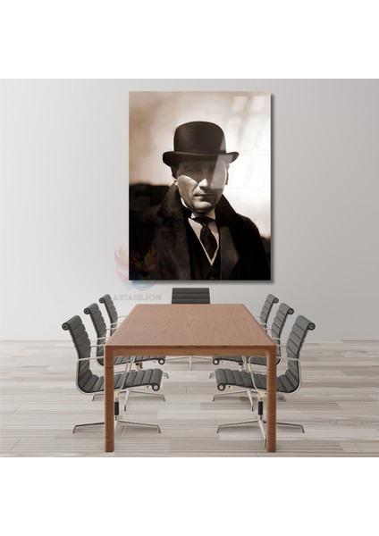 Şapkalı Atatürk Görseli Cam Tablo Dijital Baskı Ev Ofis Dekoru Hd Dijital Baskı Tablo