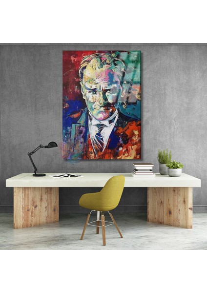 Çok Renkli Atatürk Tablosu Cam Duvar Dekoru Ev Ofis Tablo Modeli