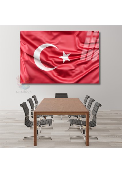 Ay Yıldız Türk Bayrağı Cam Tablo Yatay Duvar Tablosu Ev Ofis Okul Tablosu